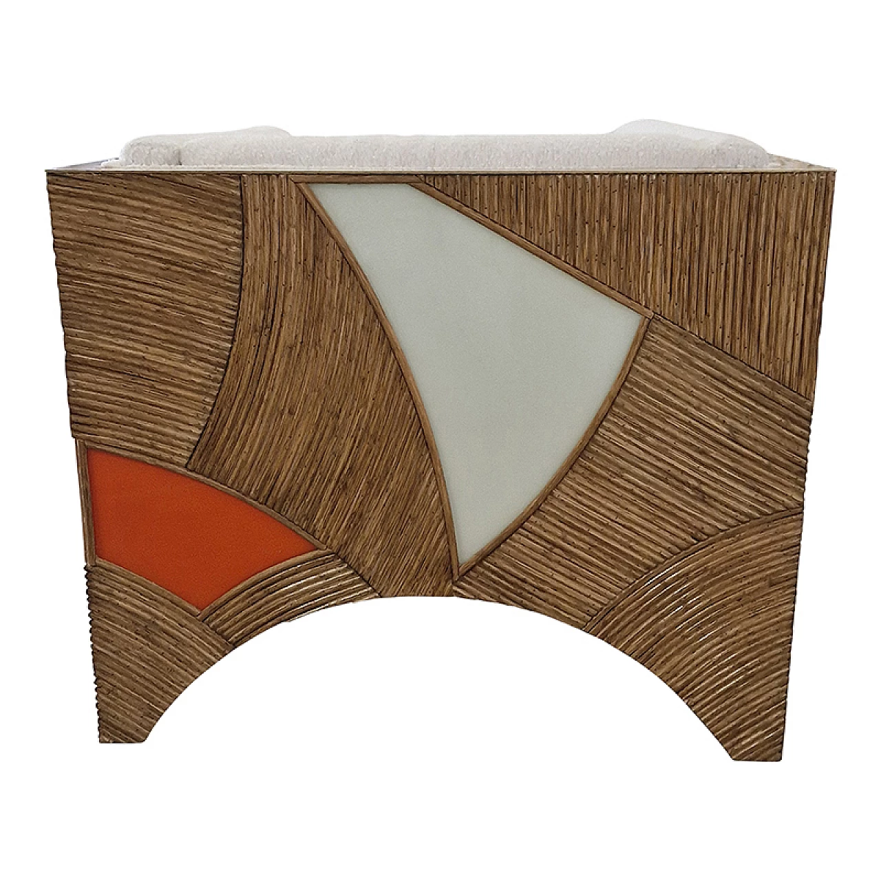 Poltrona in bambù e vetro bianco e arancione 5