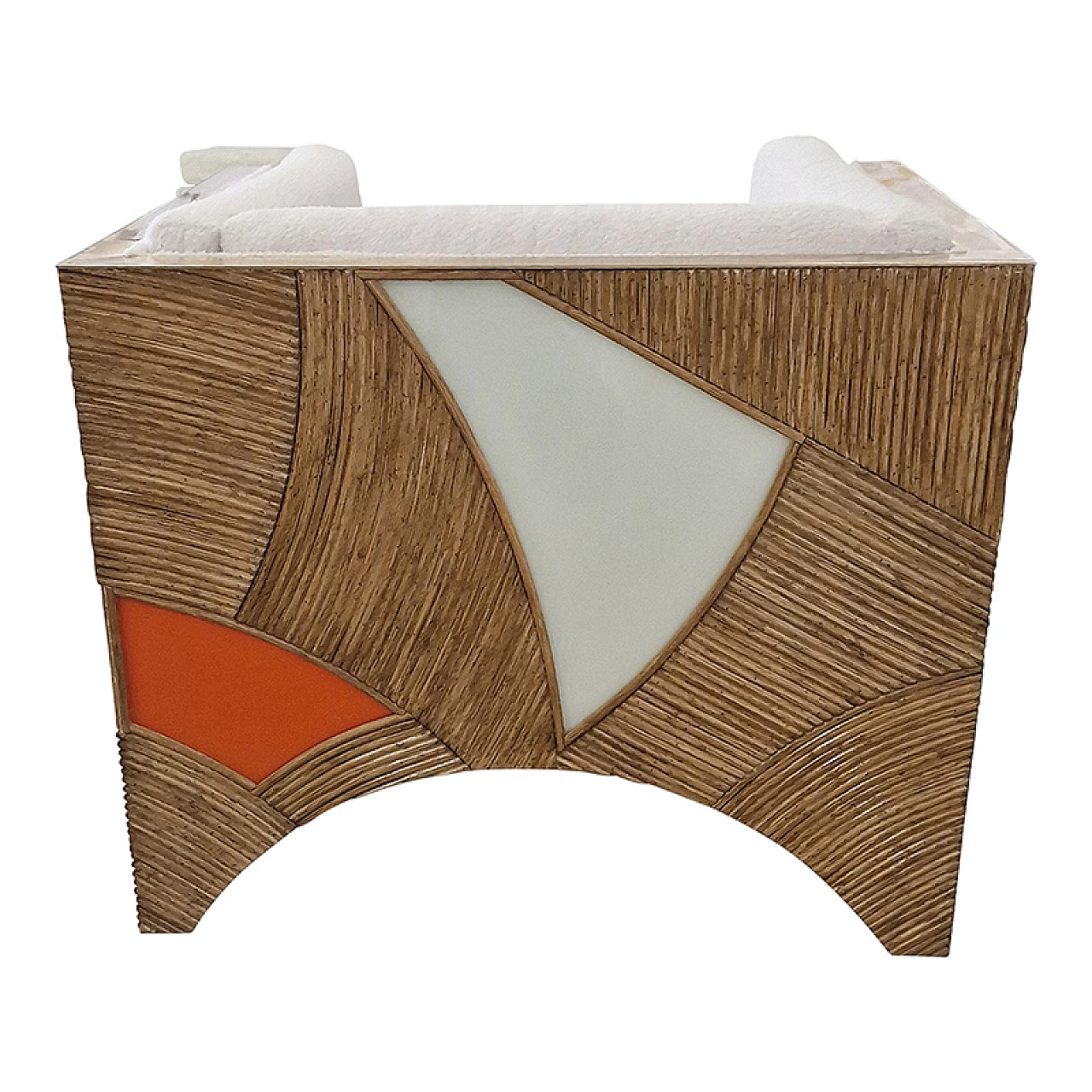 Poltrona in bambù e vetro bianco e arancione 6