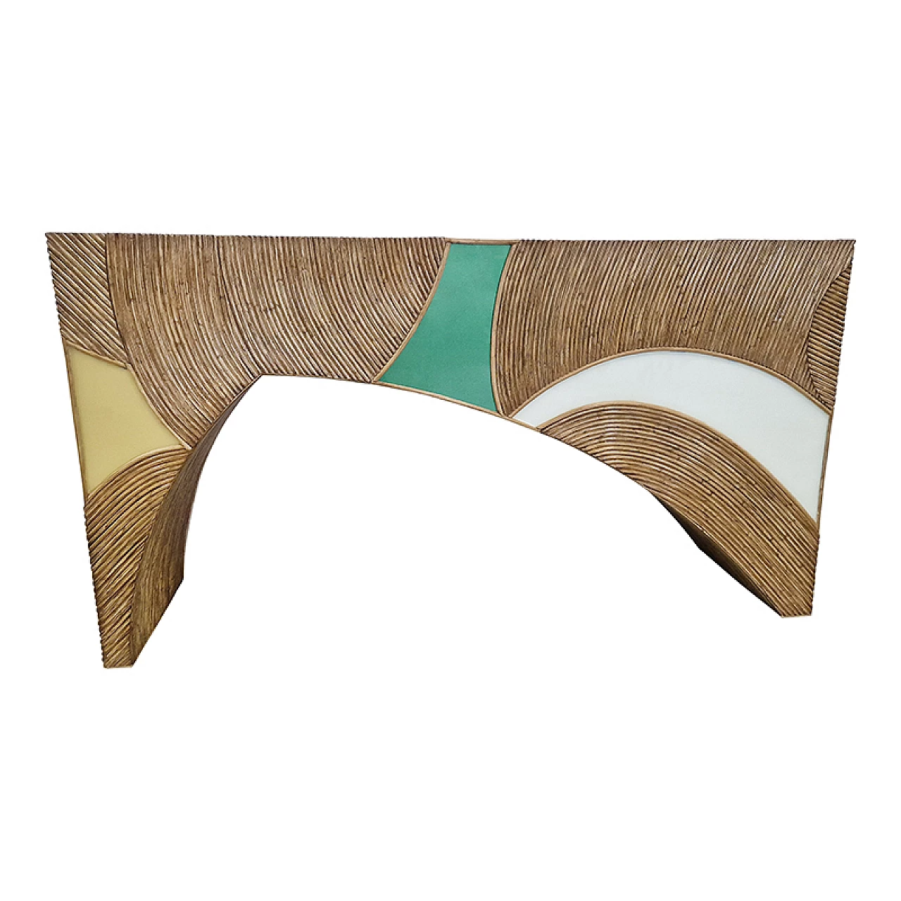 Consolle in legno rivestita in bambù e vetro verde, bianco & giallo 6