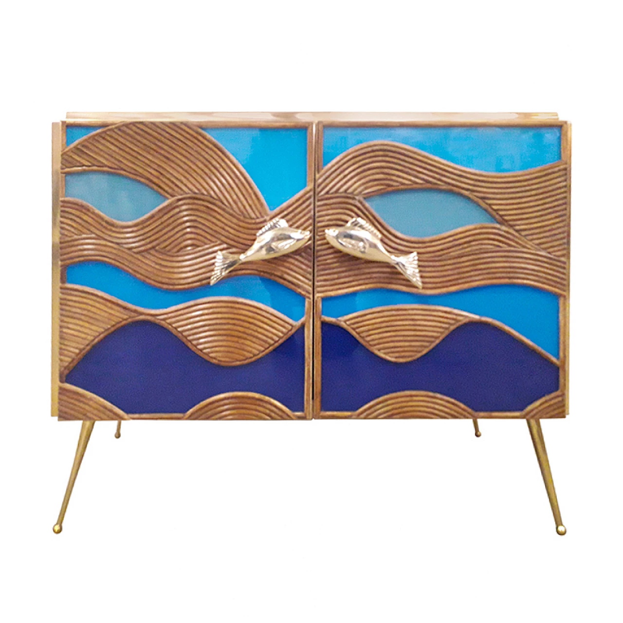 Glass and bamboo sideboard with fish-shaped handles, 1980s 1