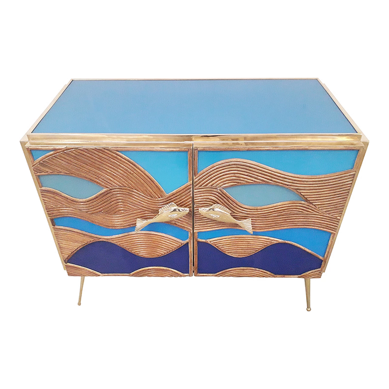 Glass and bamboo sideboard with fish-shaped handles, 1980s 4