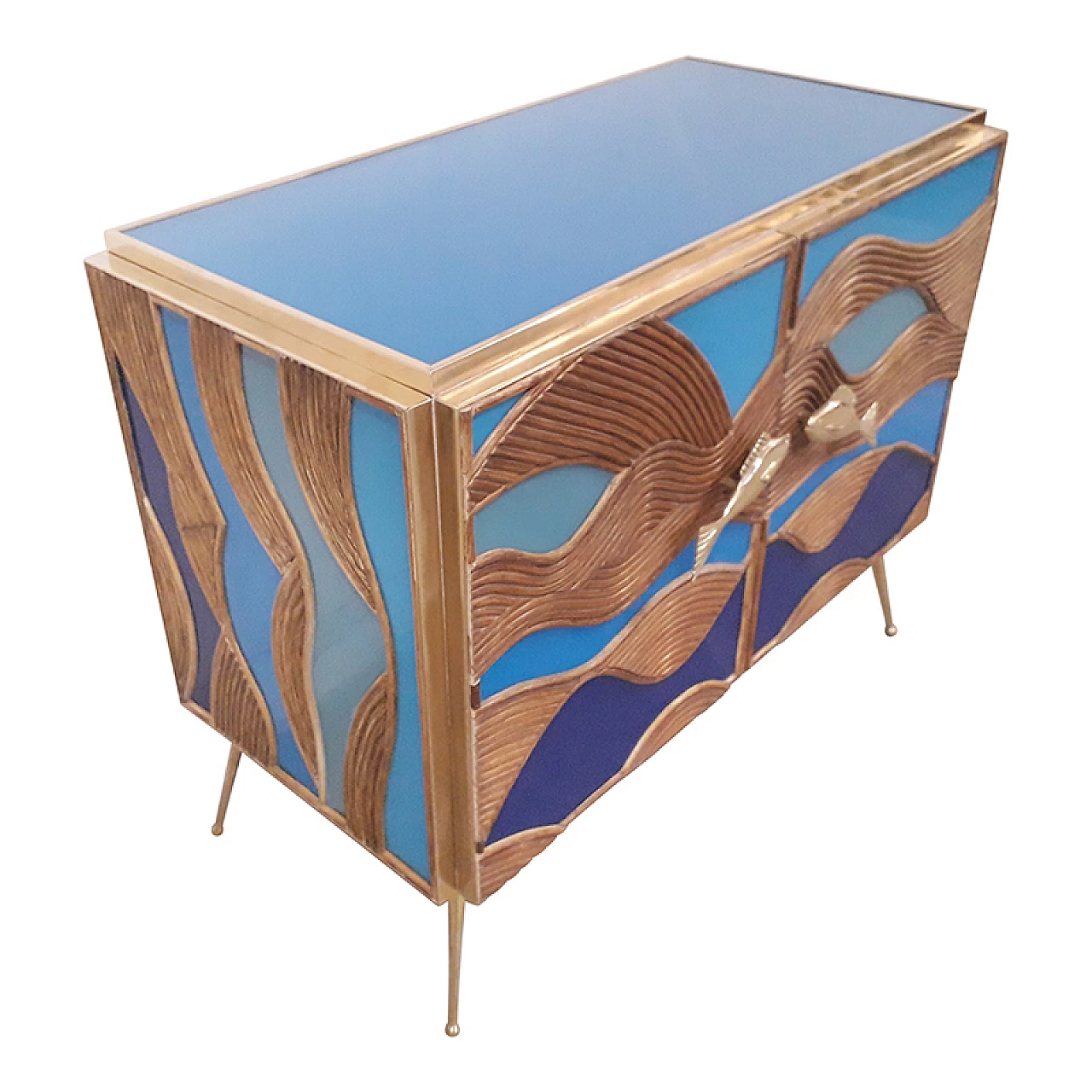 Glass and bamboo sideboard with fish-shaped handles, 1980s 5