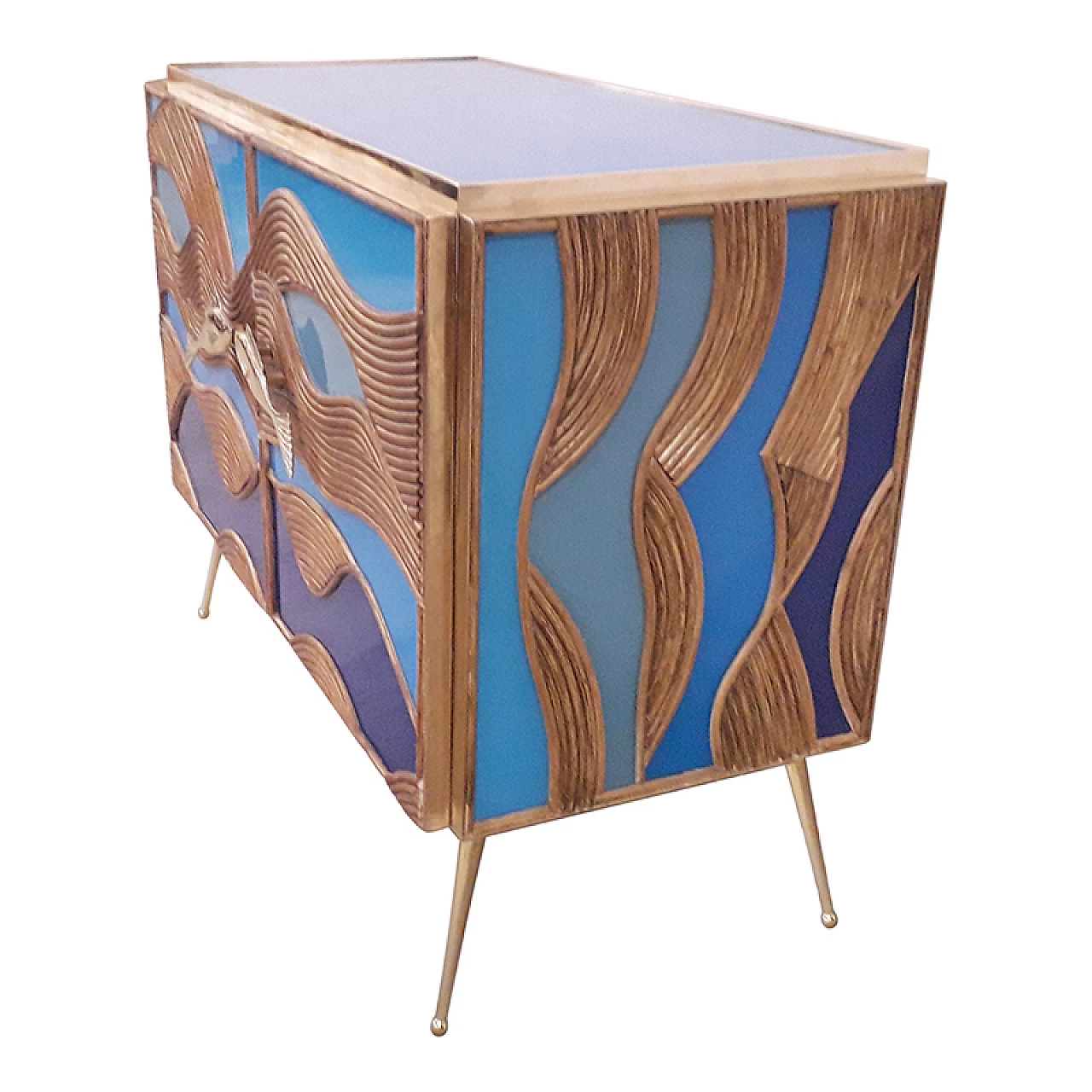 Glass and bamboo sideboard with fish-shaped handles, 1980s 6