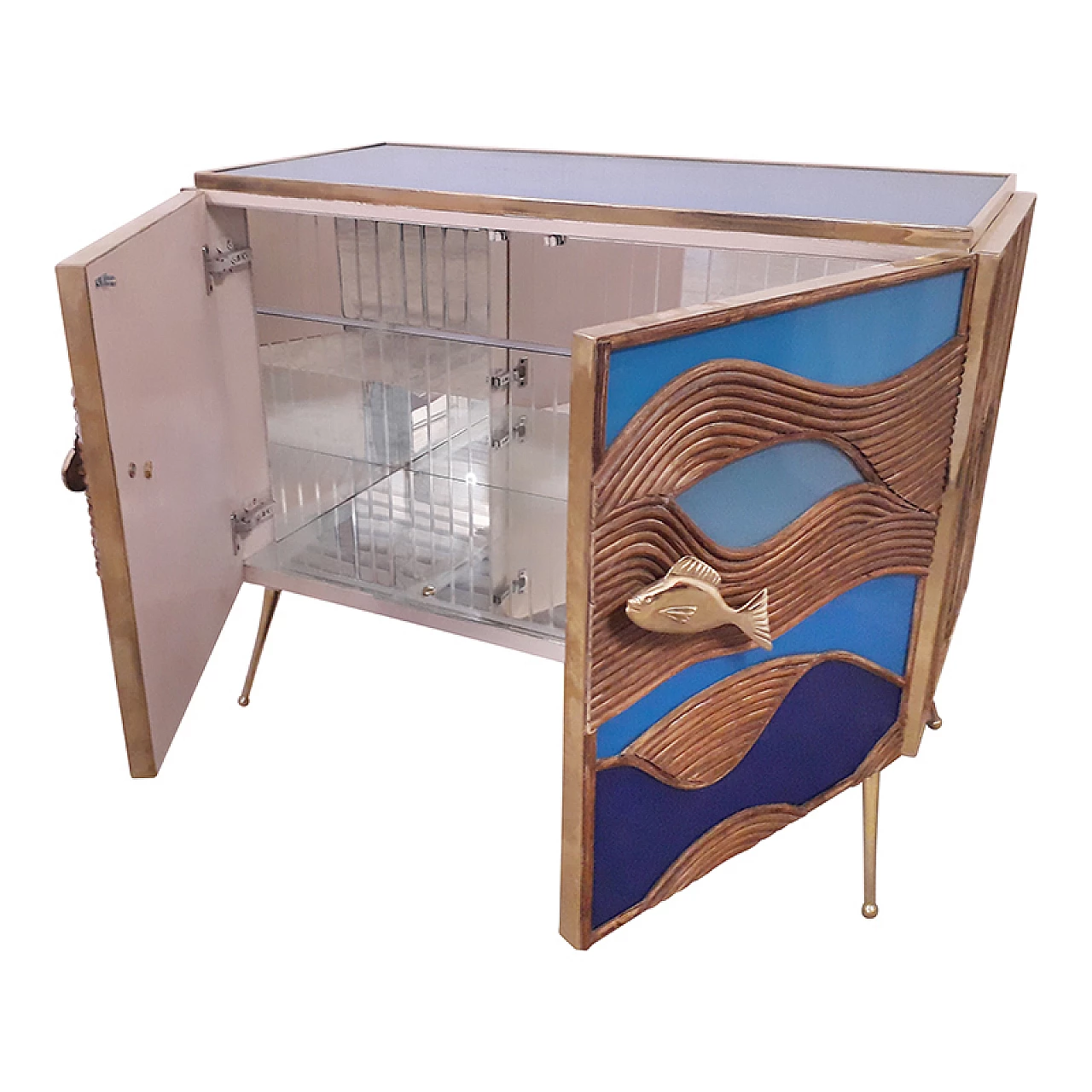 Glass and bamboo sideboard with fish-shaped handles, 1980s 8