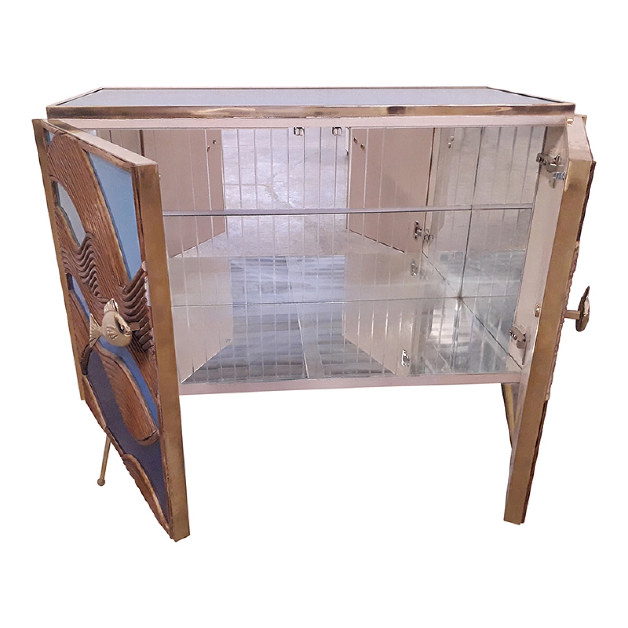 Glass and bamboo sideboard with fish-shaped handles, 1980s 9