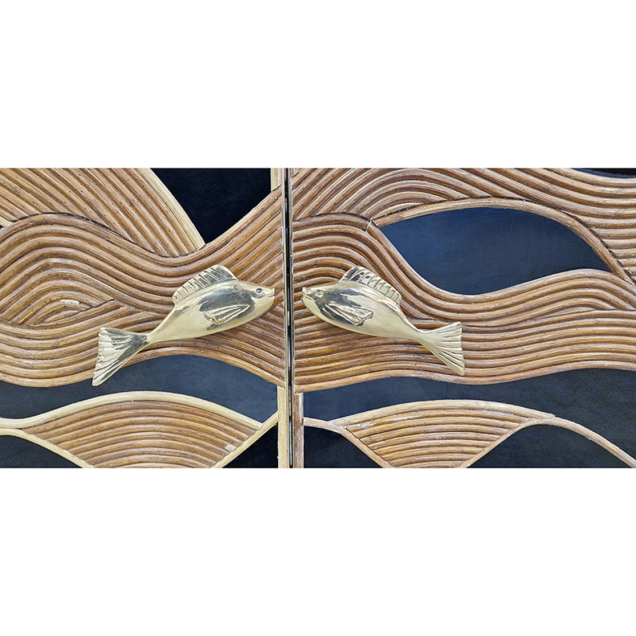 Black glass and bamboo sideboard with fish-shaped handles, 1980s 6