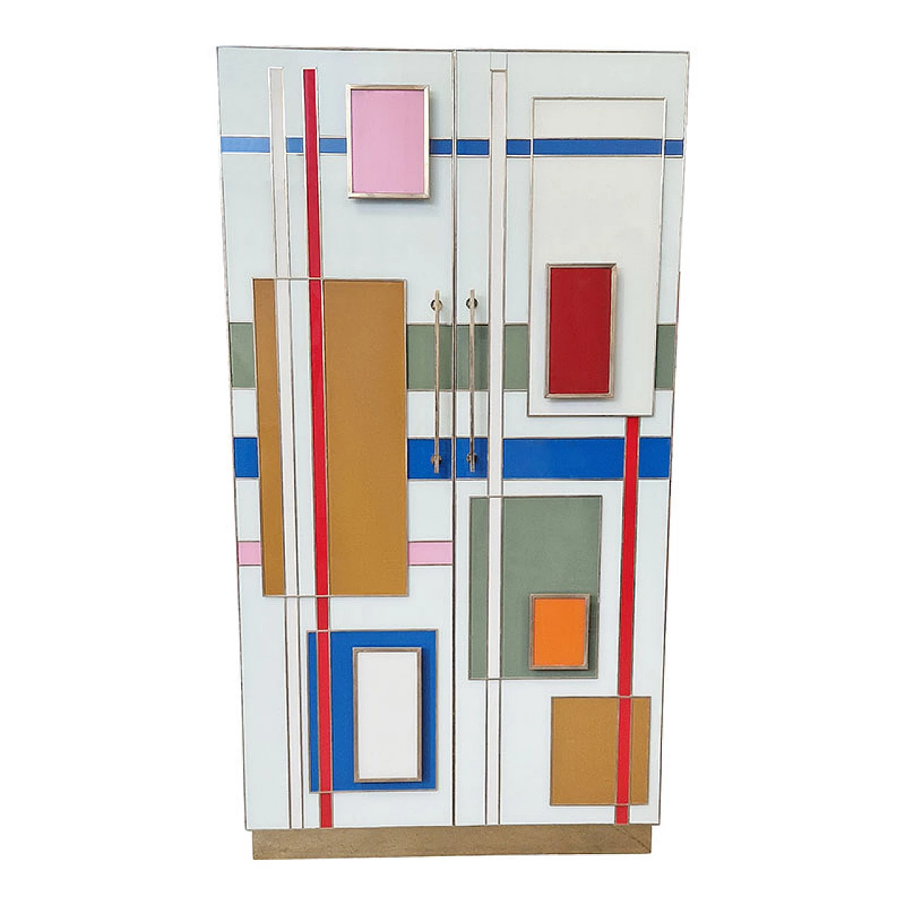Wooden wardrobe covered in pastel-coloured glass, 1980s 1