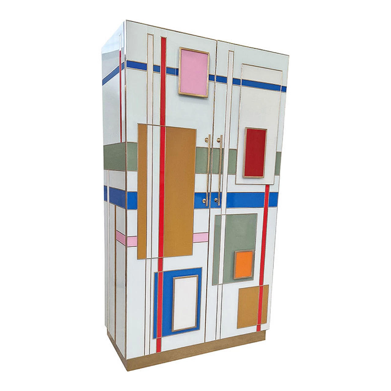 Wooden wardrobe covered in pastel-coloured glass, 1980s 2