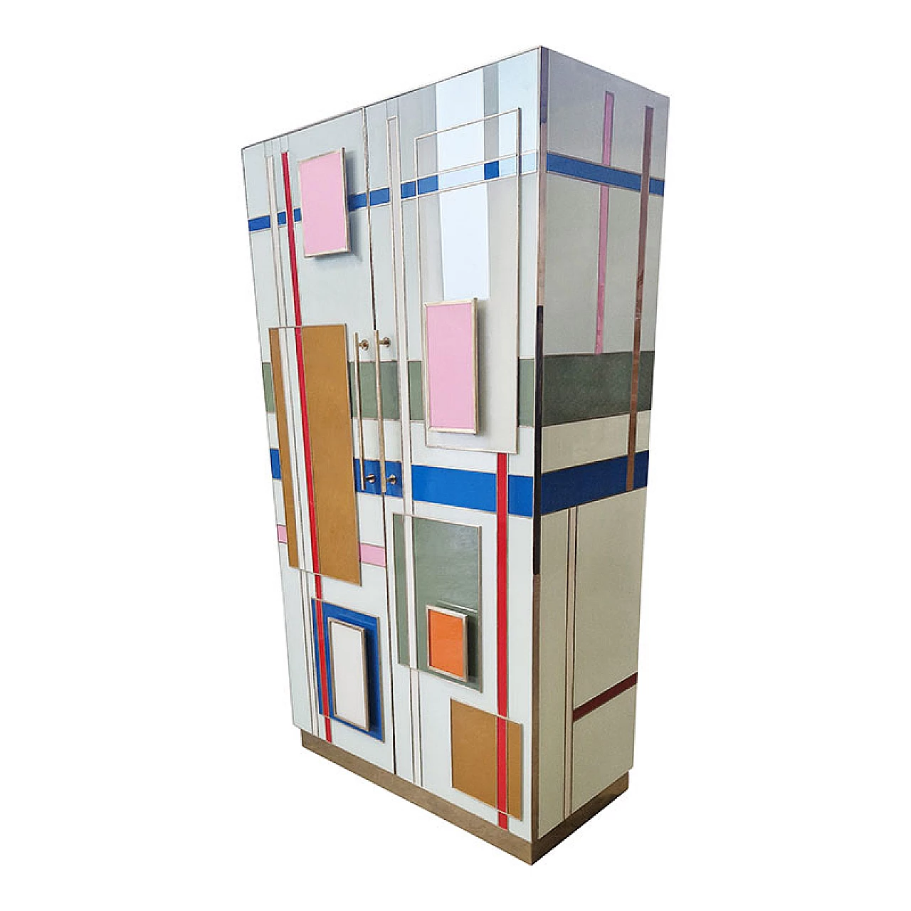 Wooden wardrobe covered in pastel-coloured glass, 1980s 3