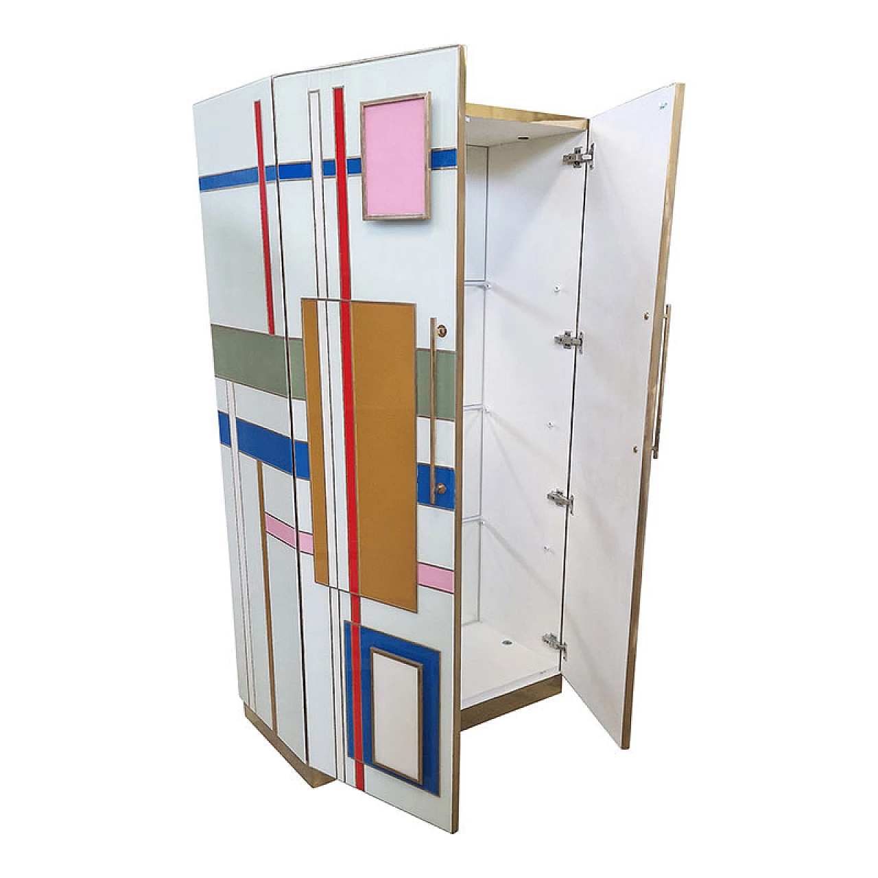 Wooden wardrobe covered in pastel-coloured glass, 1980s 4