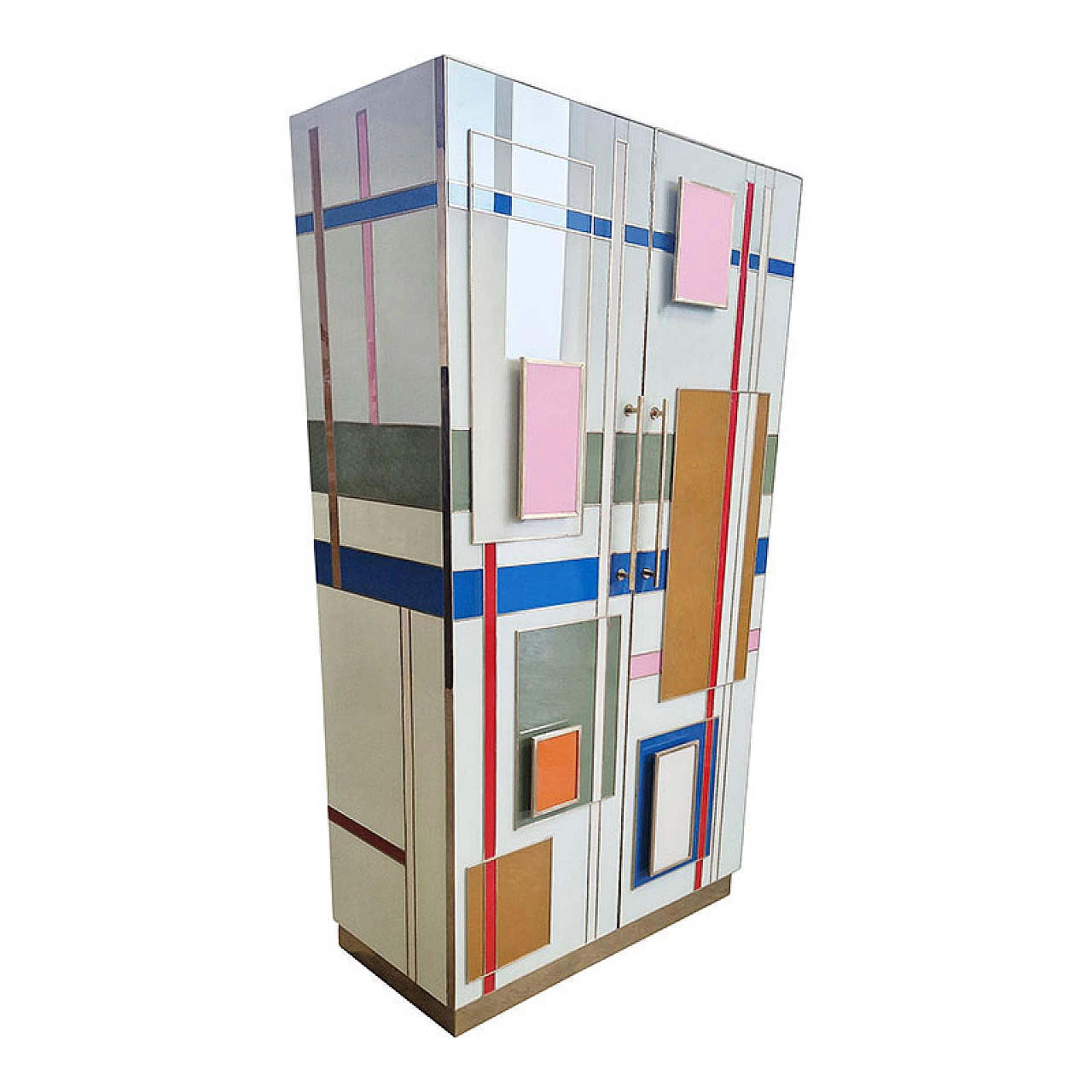 Wooden wardrobe covered in pastel-coloured glass, 1980s 5