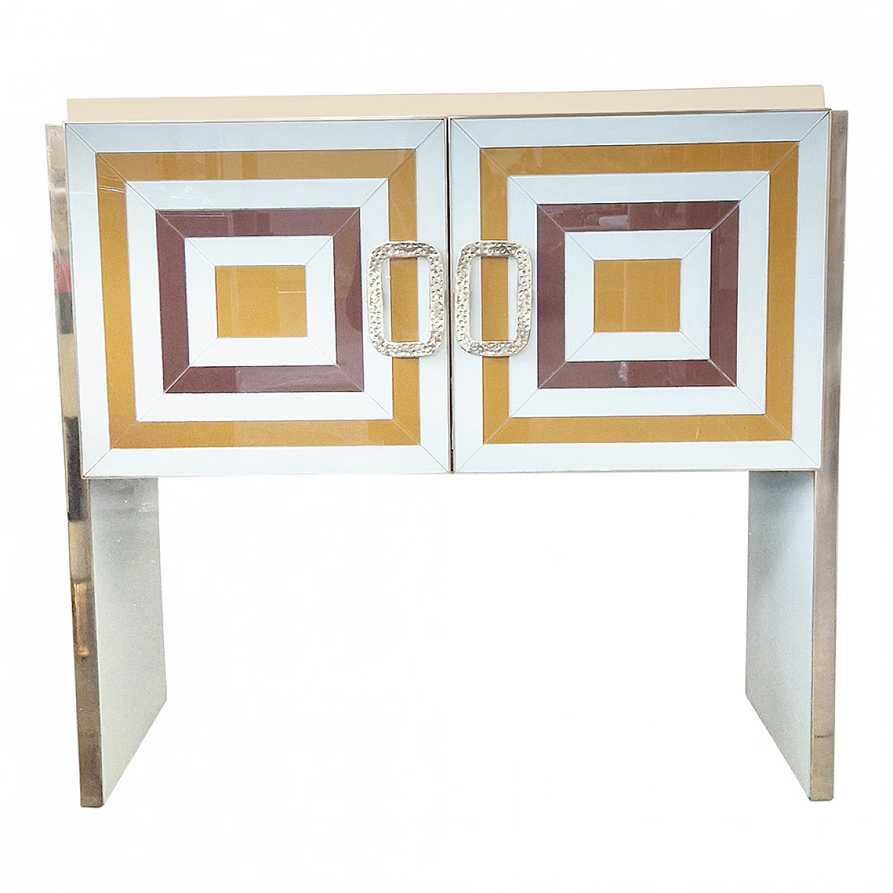 Wooden bar cabinet with geometric inserts in coloured glass, 1980s 1