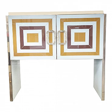 Wooden bar cabinet with geometric inserts in coloured glass, 1980s