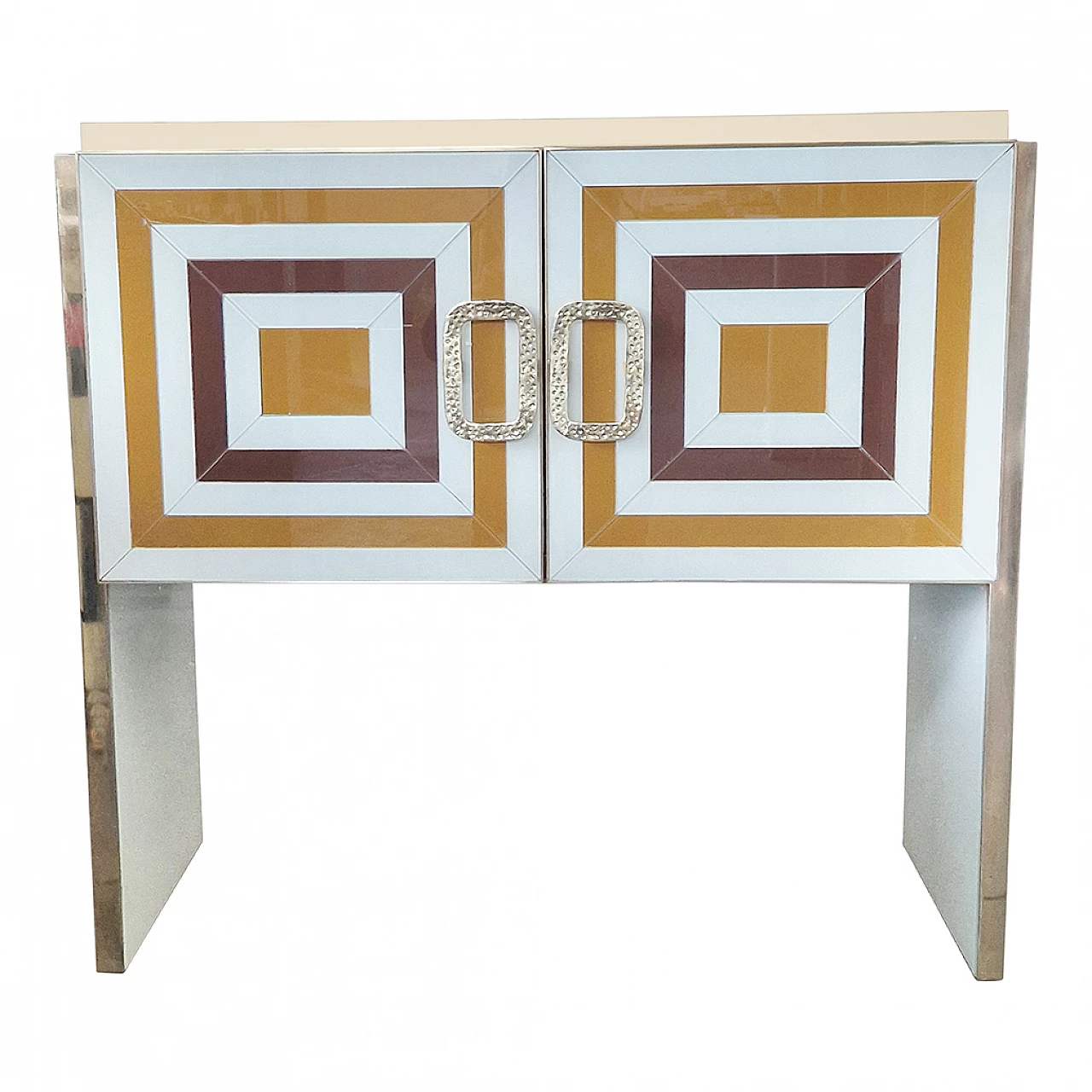 Wooden bar cabinet with geometric inserts in coloured glass, 1980s 2