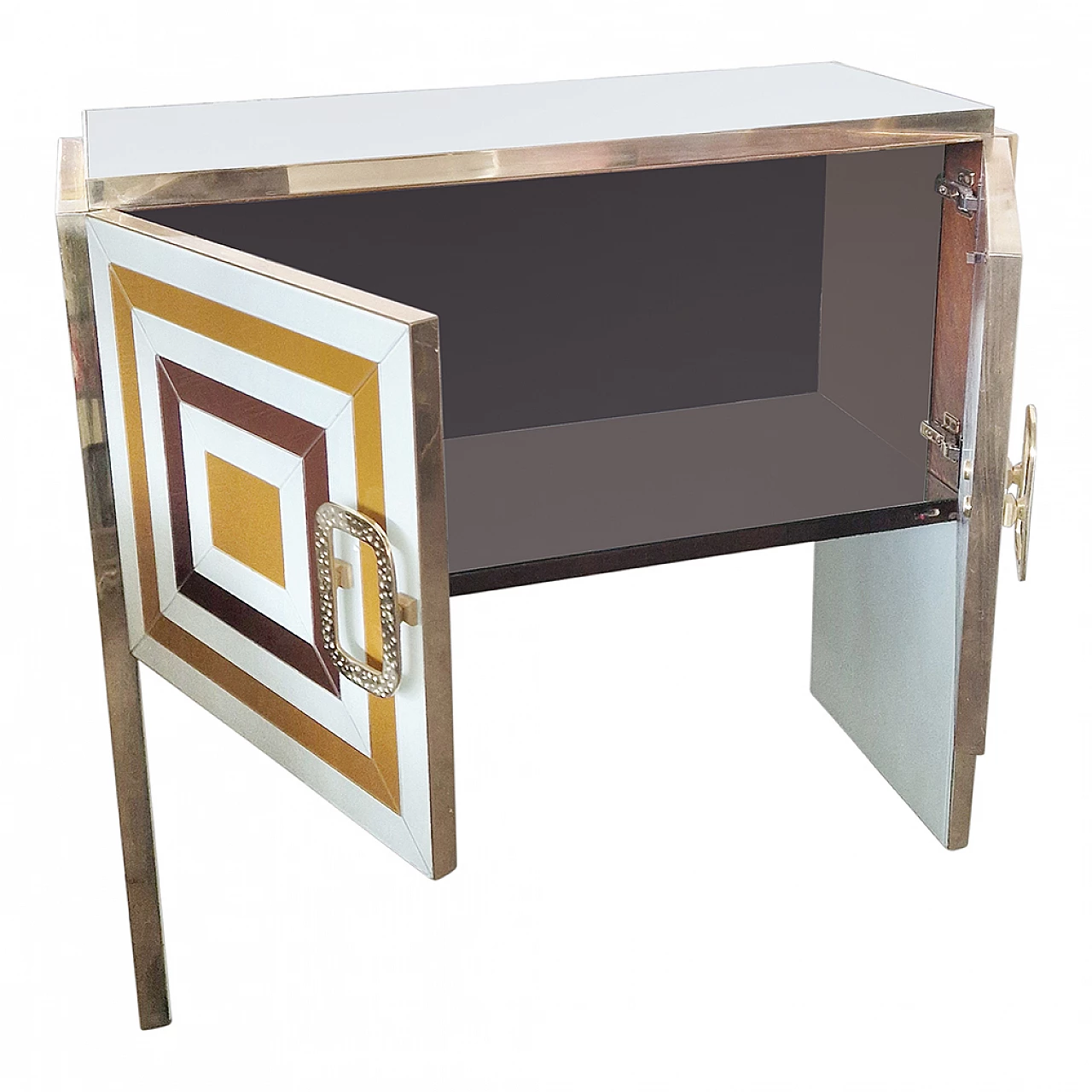 Wooden bar cabinet with geometric inserts in coloured glass, 1980s 9