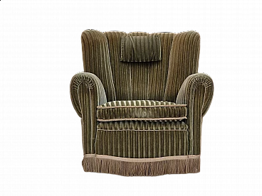 Danish armchair in green velour and and beech wood, 1960s