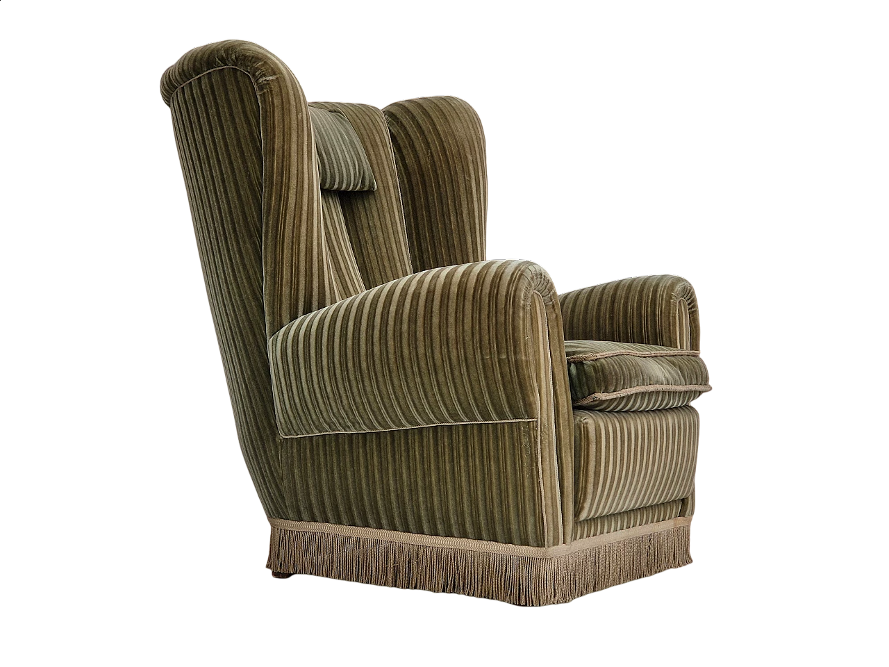 Danish green velvet armchair with high back, 1960s 17
