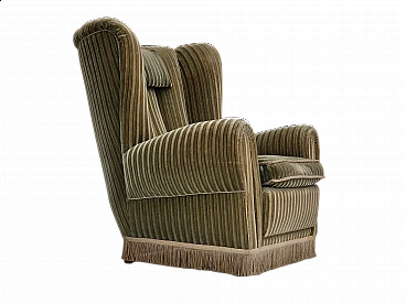 Danish green velvet armchair with high back, 1960s