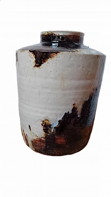 Roberto Musiani, vaso Rakù cilindrico in ceramica, anni 2000