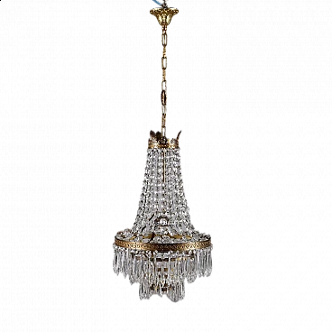 Hot air balloon chandelier in gilded bronze and glass pendants