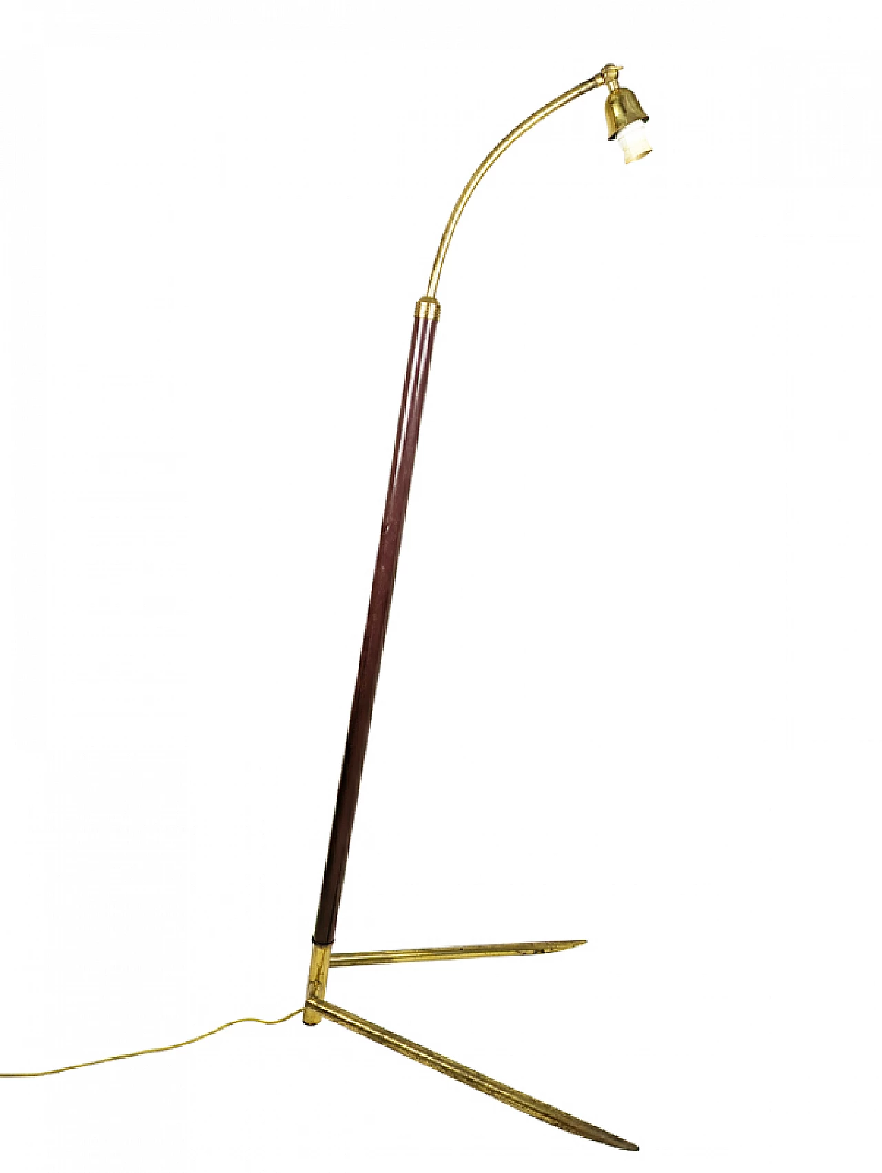 Burgundy floor lamp in metal and brass, 1950s 2
