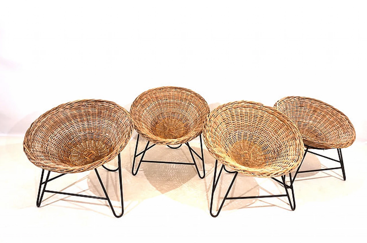 4 German armchairs in rattan and metal, 1960s 2
