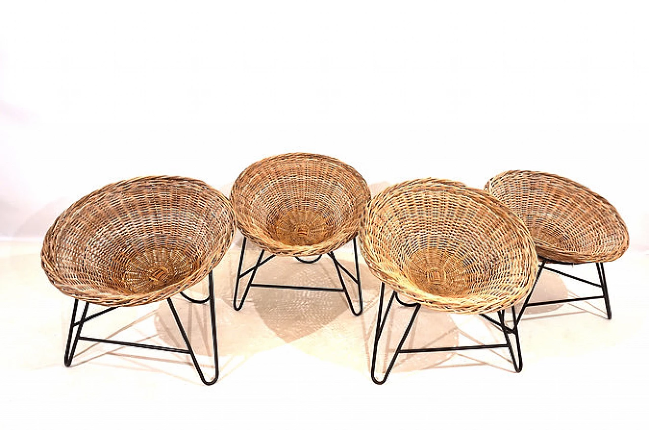 4 Poltrone tedesche in rattan e metallo, anni '60 2