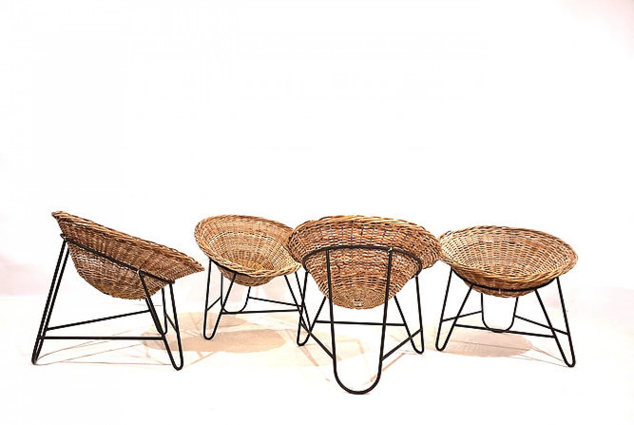 4 German armchairs in rattan and metal, 1960s 3