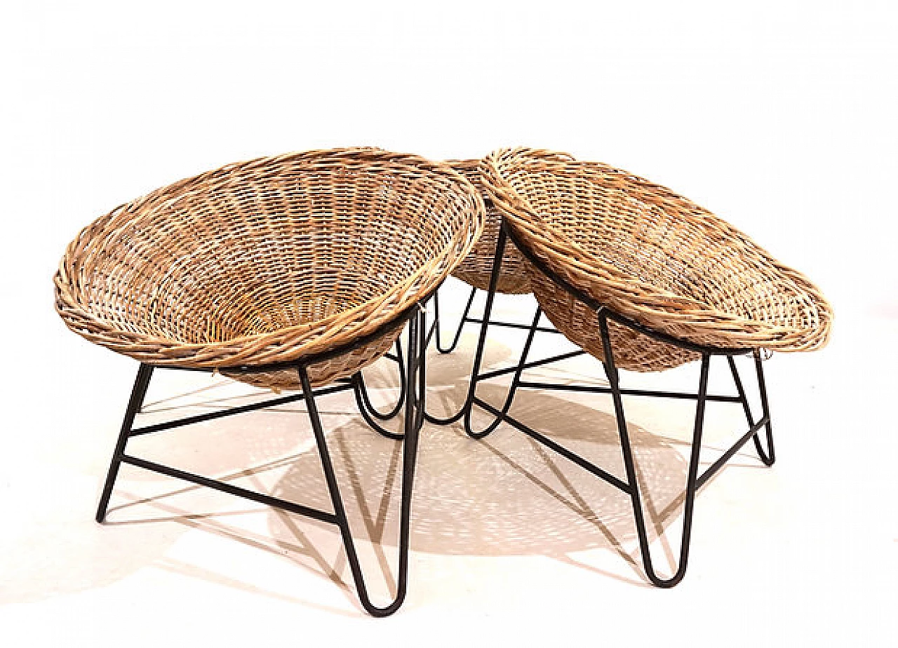 4 German armchairs in rattan and metal, 1960s 4
