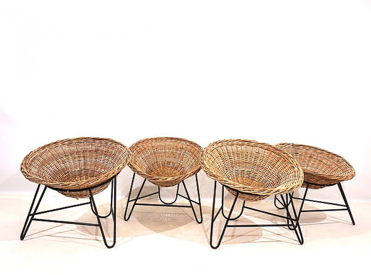 4 German armchairs in rattan and metal, 1960s 10