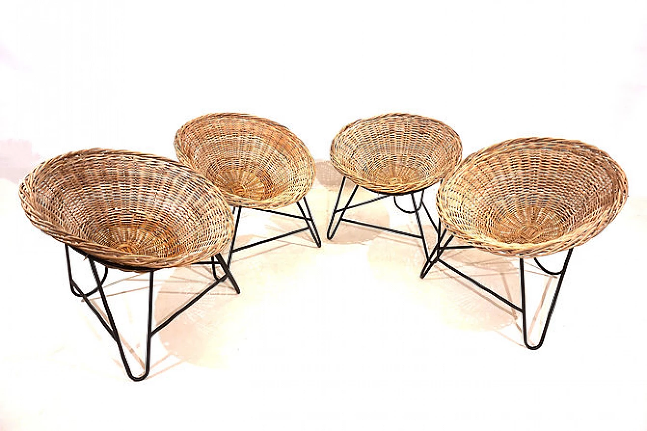 4 German armchairs in rattan and metal, 1960s 11