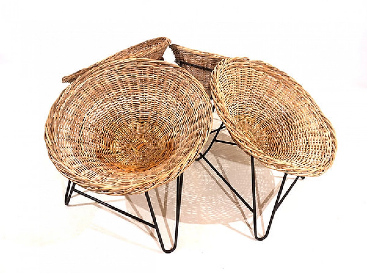 4 German armchairs in rattan and metal, 1960s 12