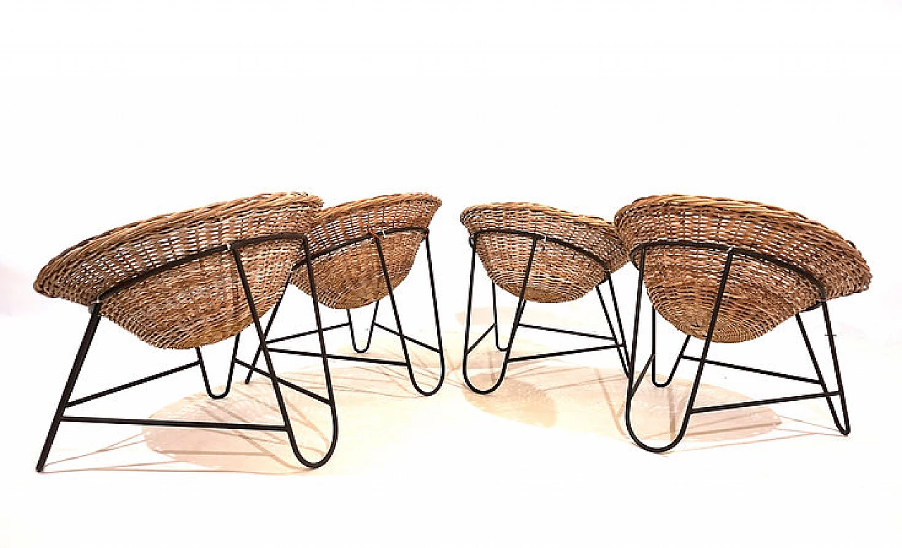 4 German armchairs in rattan and metal, 1960s 14
