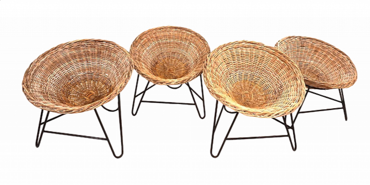 4 German armchairs in rattan and metal, 1960s 16