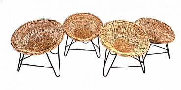 4 German armchairs in rattan and metal, 1960s