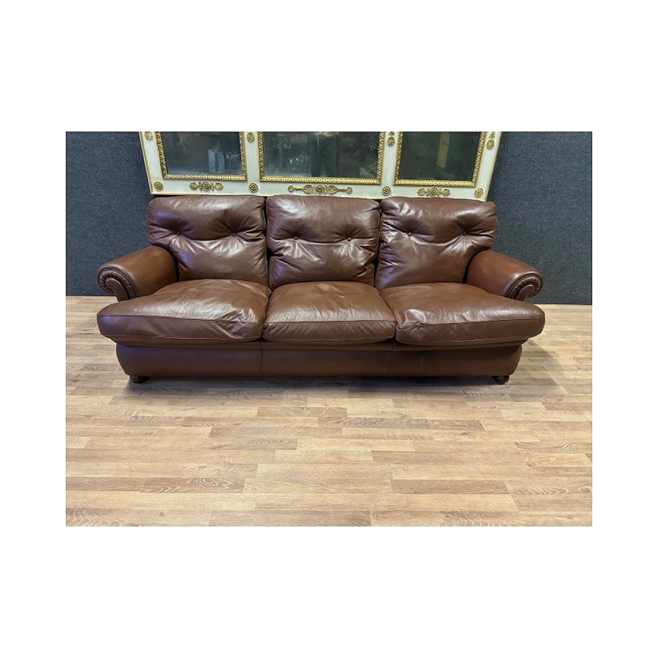 Brown leather and wood sofa by Poltrona Frau, 1970s 12