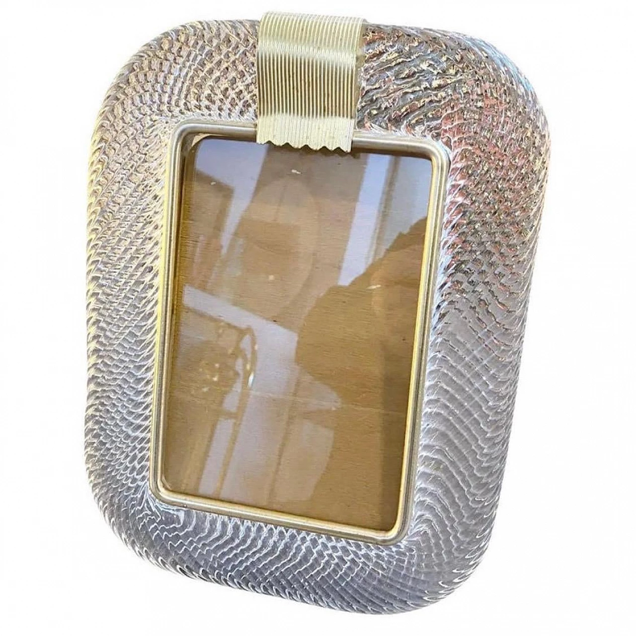 Murano glass and brass photo frame in Barovier style, 1980s 1