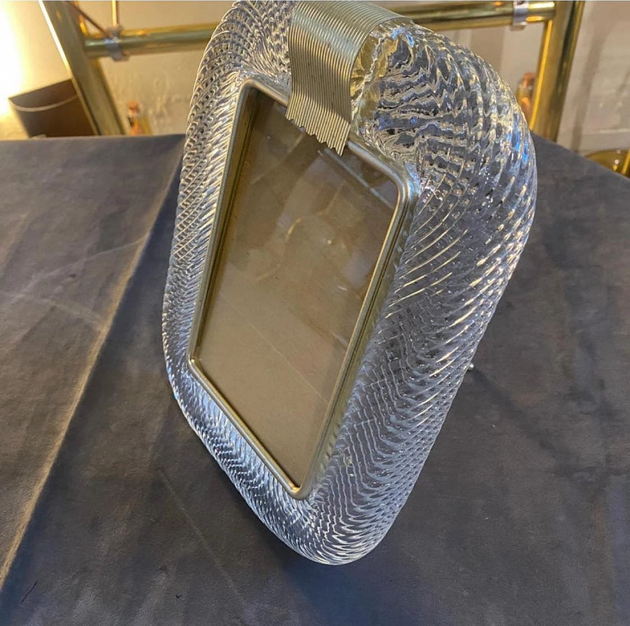 Murano glass and brass photo frame in Barovier style, 1980s 2