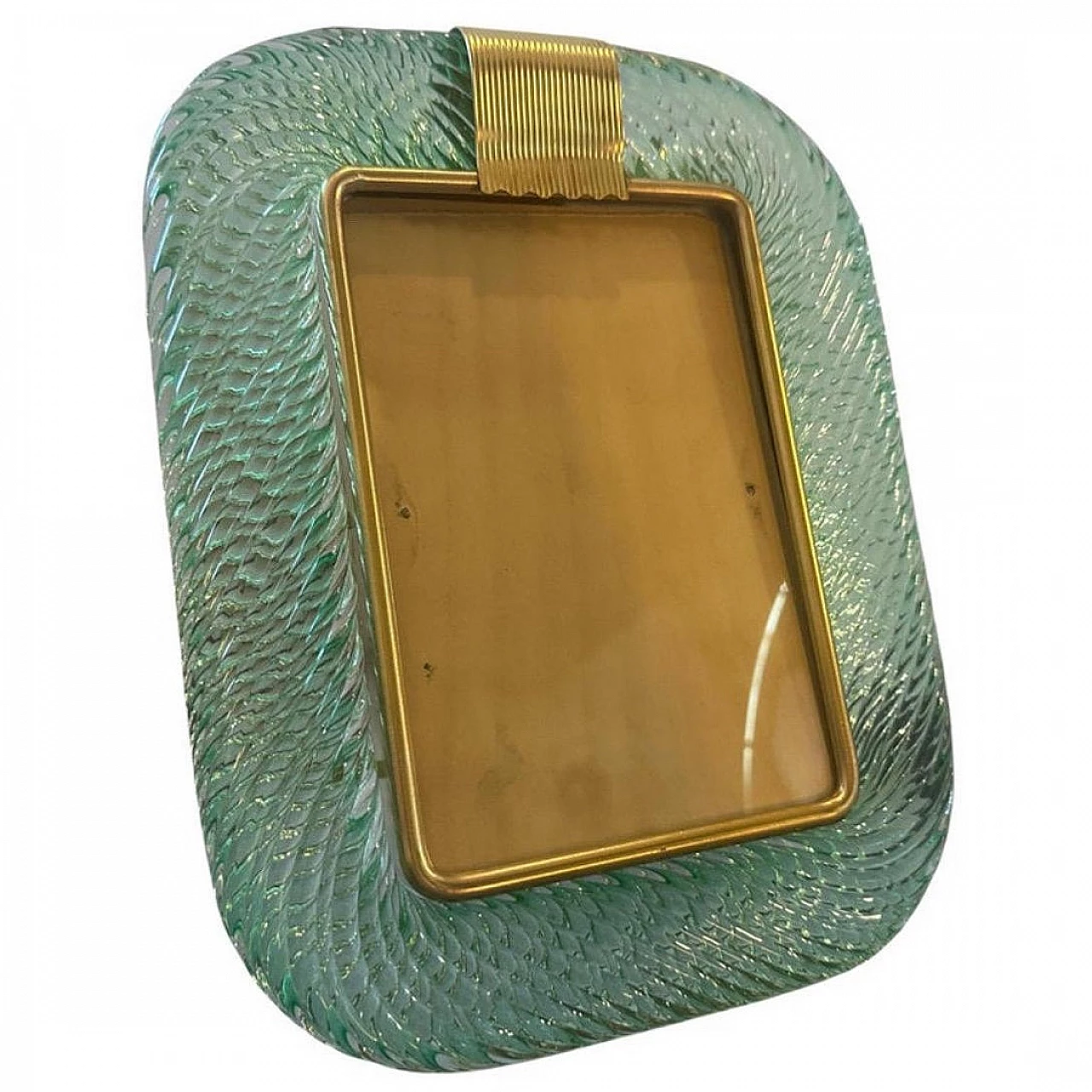 Brass and green Murano glass frame, 1980s 1
