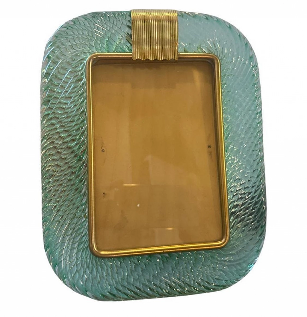 Brass and green Murano glass frame, 1980s 2