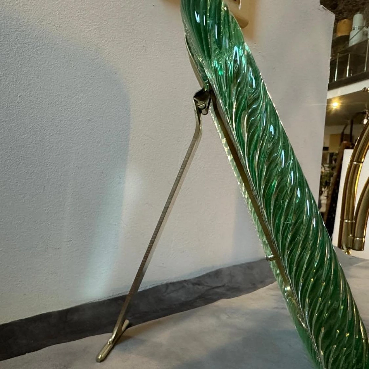 Cornice in ottone e vetro di Murano verde e ottone, anni '80 3