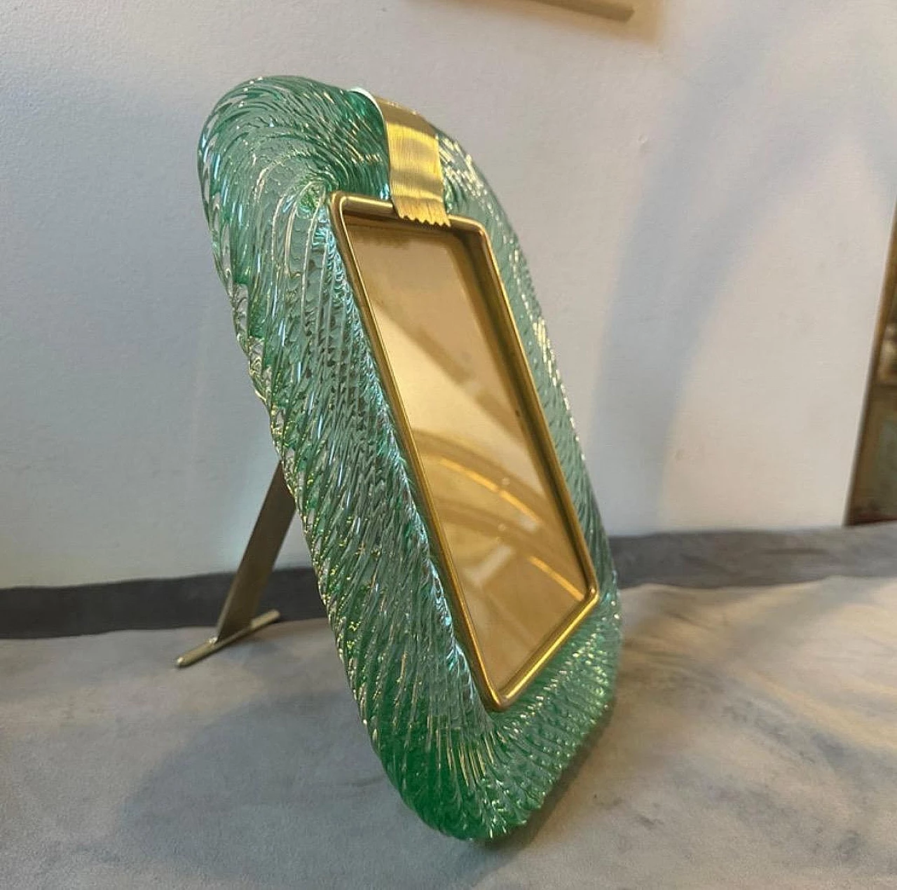 Brass and green Murano glass frame, 1980s 4