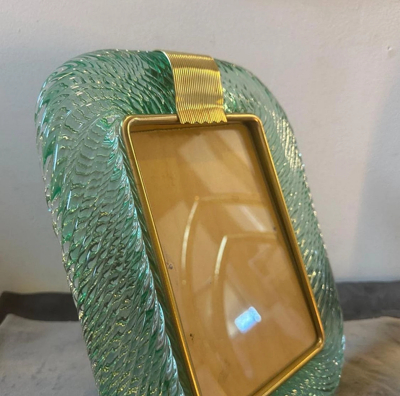 Brass and green Murano glass frame, 1980s 5