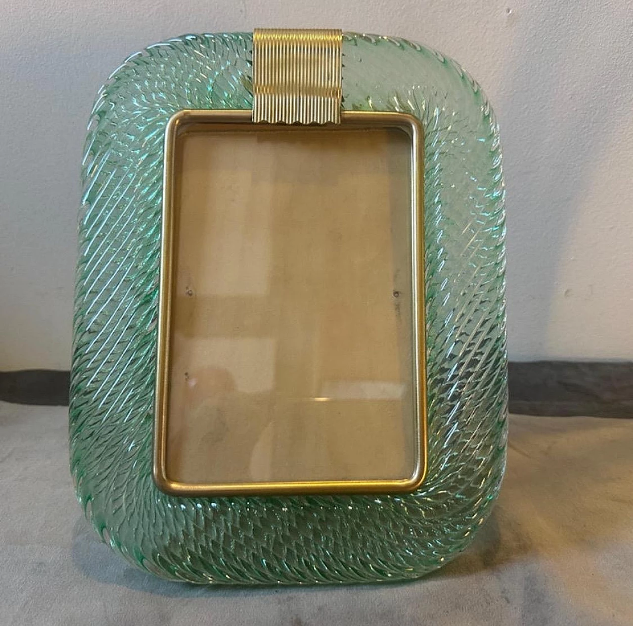 Brass and green Murano glass frame, 1980s 6