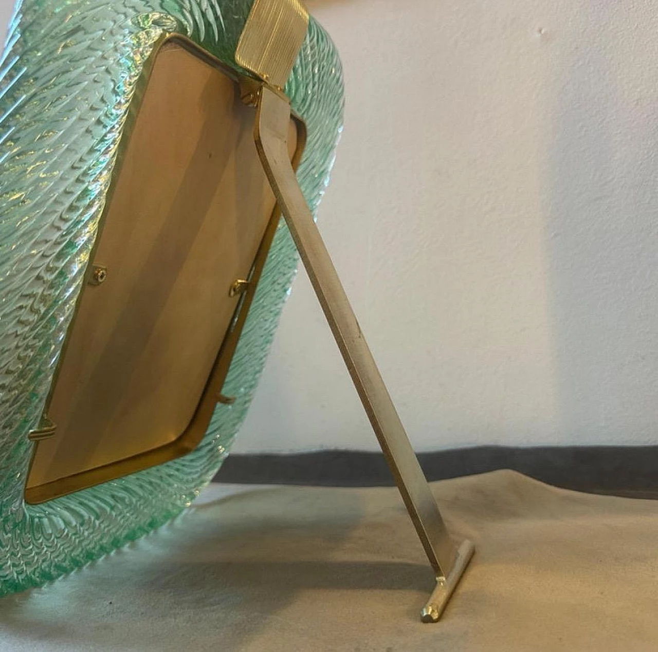 Cornice in ottone e vetro di Murano verde e ottone, anni '80 7