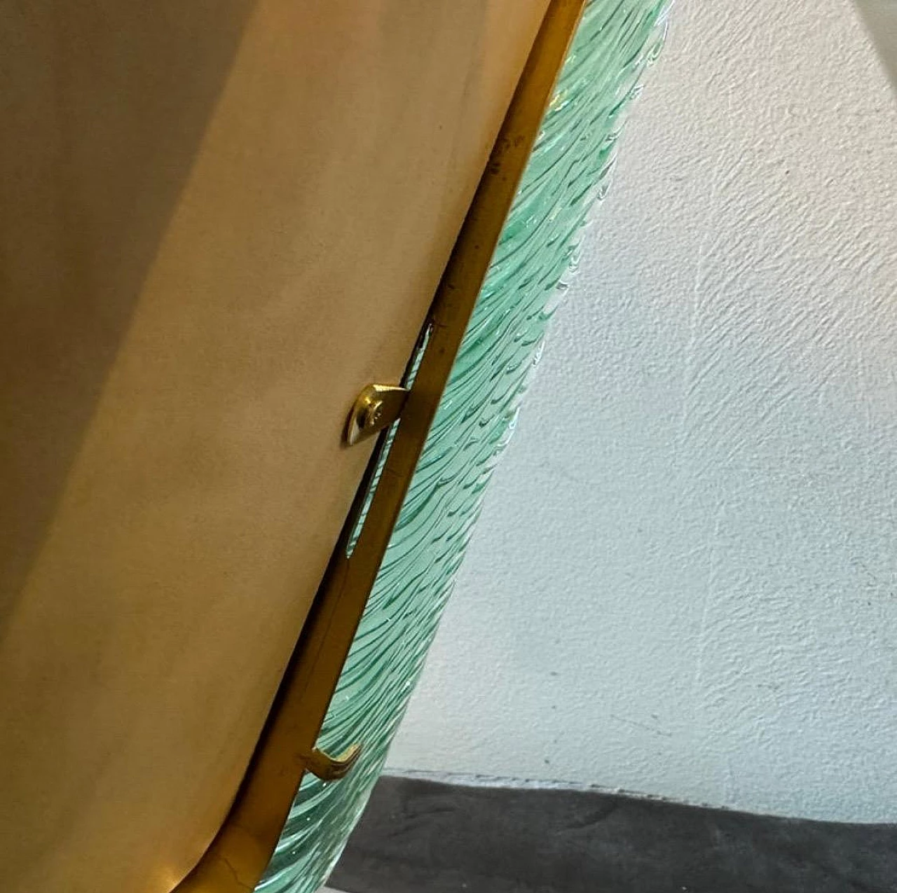 Cornice in ottone e vetro di Murano verde e ottone, anni '80 8