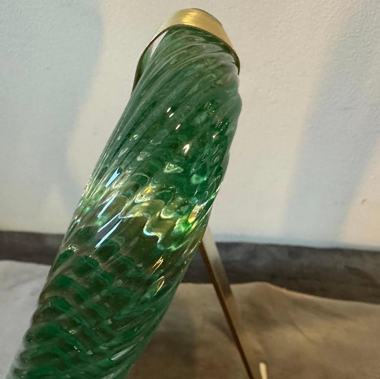 Cornice in ottone e vetro di Murano verde e ottone, anni '80 9