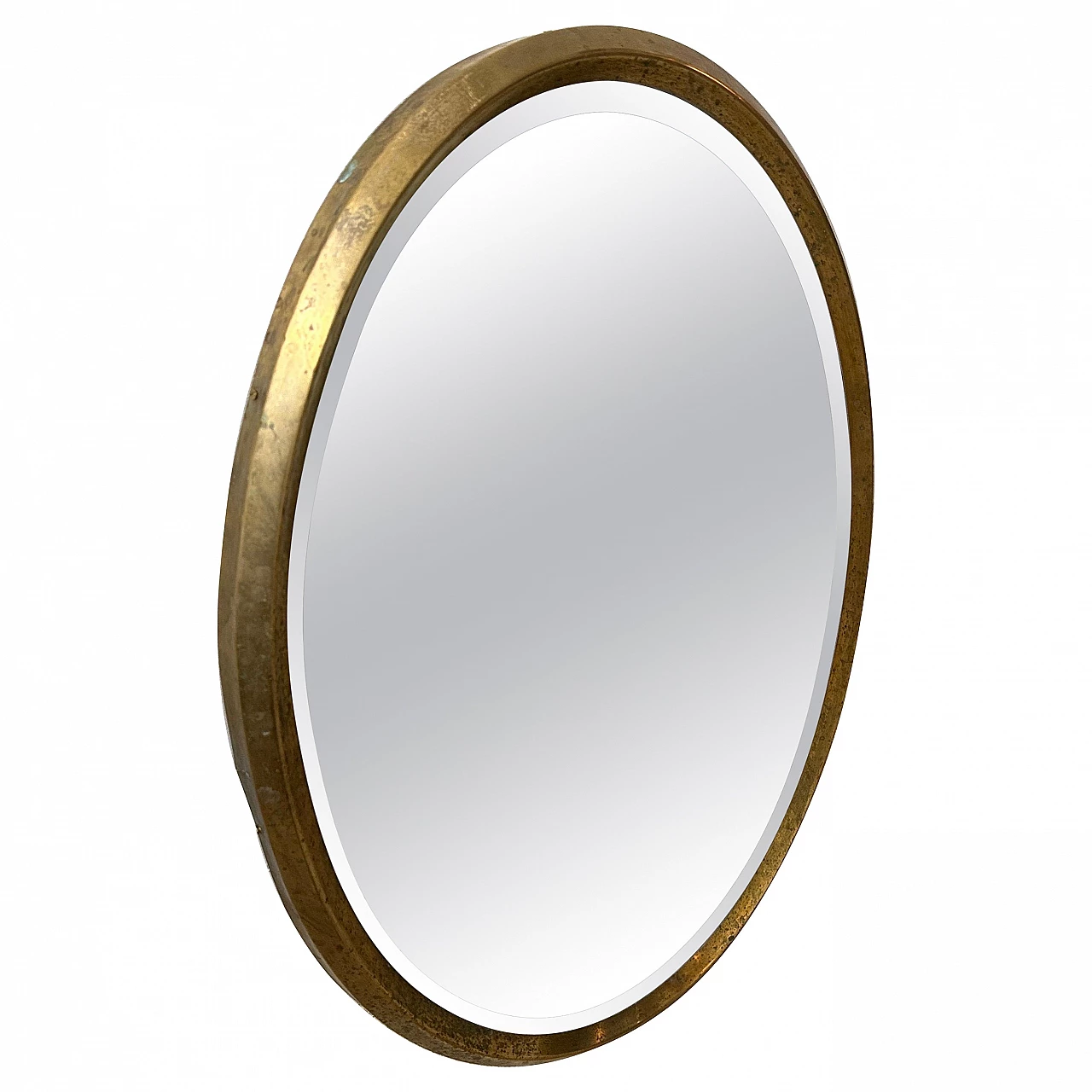 Oval brass wall mirror in Gio Ponti style, 1960s 1