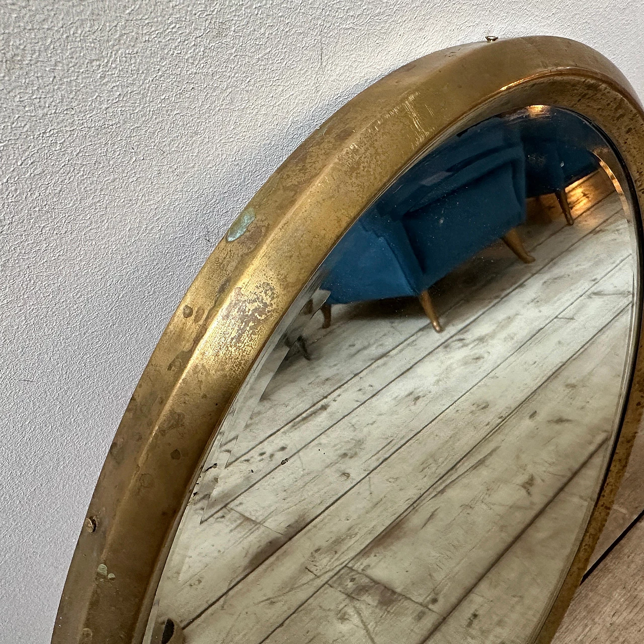 Oval brass wall mirror in Gio Ponti style, 1960s 6