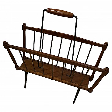 Teak and black painted iron magazine rack, 1960s